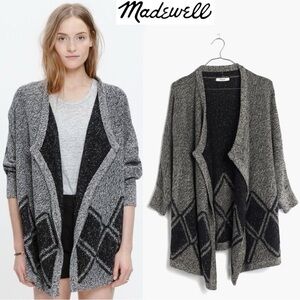 MADEWELL Asymmetrical Open Cardigan Sweater Diamond Oversized Gray Black Drapery